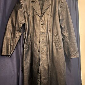 Men's Classic Black Leather Pea Coat